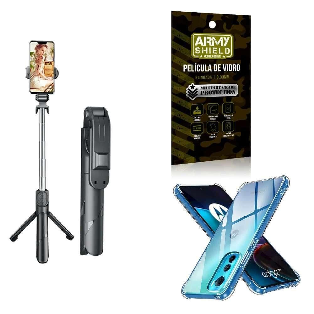 Kit Tripé De Selfie + Capinha Motorola Edge30 + Película 3D