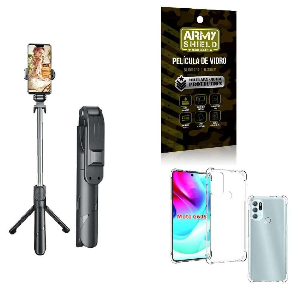 Kit Tripé De Selfie + Capinha Motorola G60 S + Película 3D