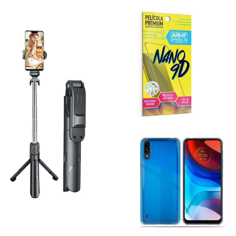 Kit Tripé De Selfie + Capinha Motorol E7 Power + Película 9D