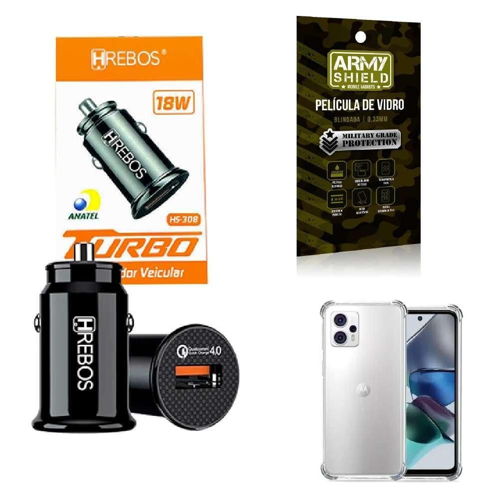 Capinha Moto G23 + Carregador Veicular Turbo + Película 3D