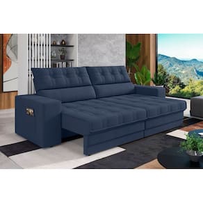 Sofá Oscar Plus 2,00m Retrátil/Reclinável Suede Azul - XFlex Sofás