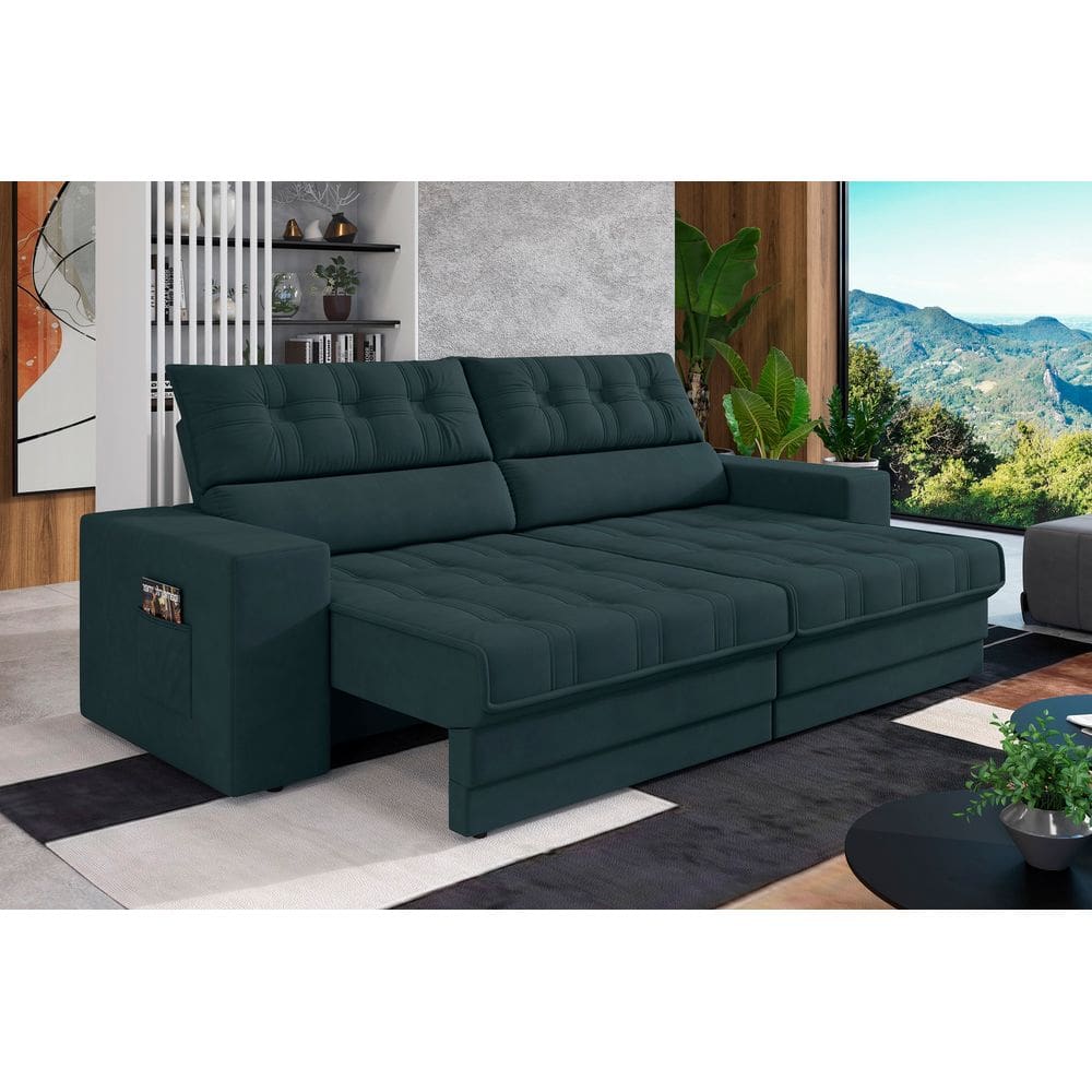 Sofá Oscar Plus 2,06m Retrátil/Reclinável Suede Petróleo - XFlex Sofás