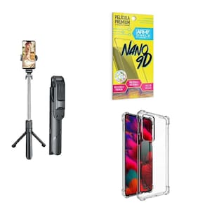 Kit Tripé De Selfie + Capinha Motorola Edge20 + Película 9D