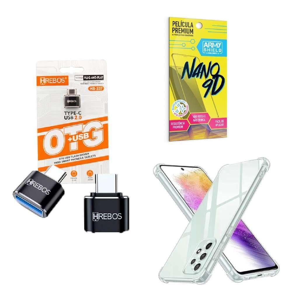 Kit Usb Para Tipo C + Capinha Samsung A73 + Película 9D