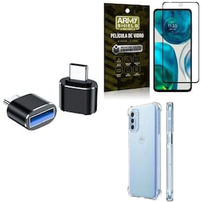 Kit Capa Moto G52 + Adaptador Otg Tipo C/Usb + Película 3D