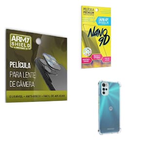 Kit Película De Câmera E Tela Moto G22 + Capinha Anti Shock