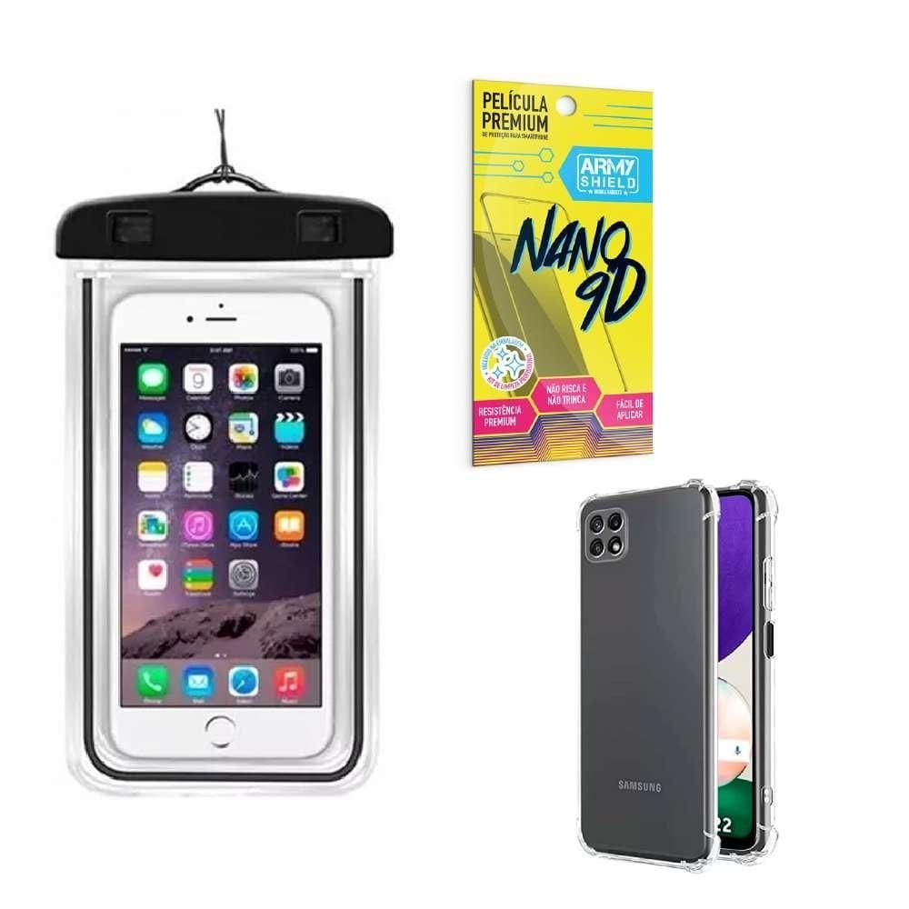 Capinha Samsung A22 5G + Capa Prova Dágua + Película Nano 9D