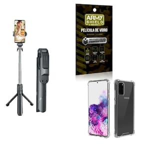 Kit Tripé De Selfie + Capinha Samsung S20 Plus + Película 3D