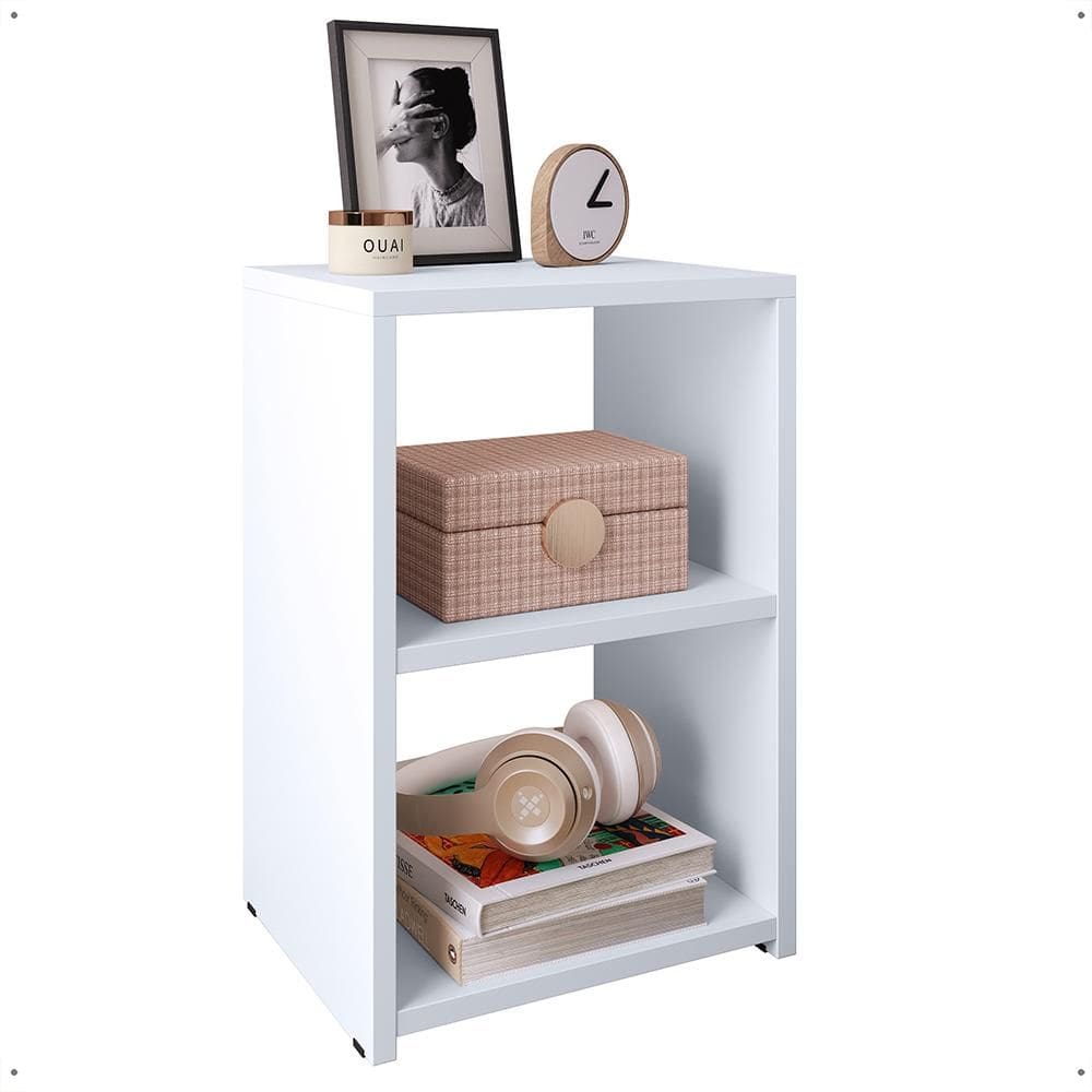 Mesa de Cabeceira Bella Retrô Mesinha Estreita Prateleira Lateral Cama Box Decoração Quarto - Branco - RPM