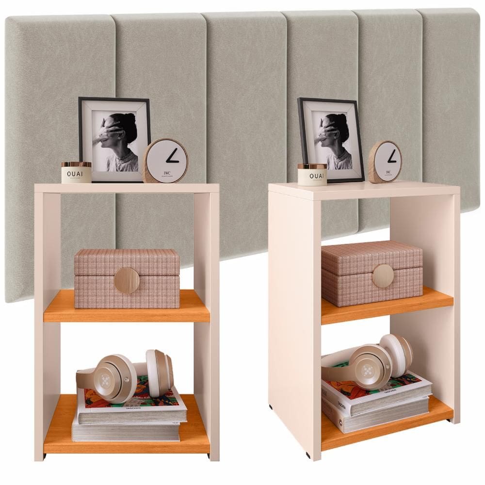 Kit 2 Mesinhas Bella Estreitas Lateral Apoio Cabeceira Suspensa Júlia 1,40 Cama Box Casal Quarto Moderno