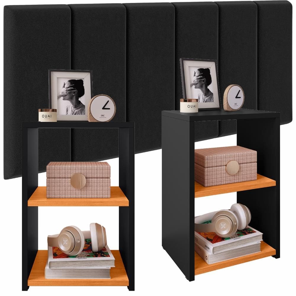 Kit 2 Mesinhas Bella Estreitas Lateral Apoio Cabeceira Suspensa Júlia 1,40 Cama Box Casal Quarto Moderno