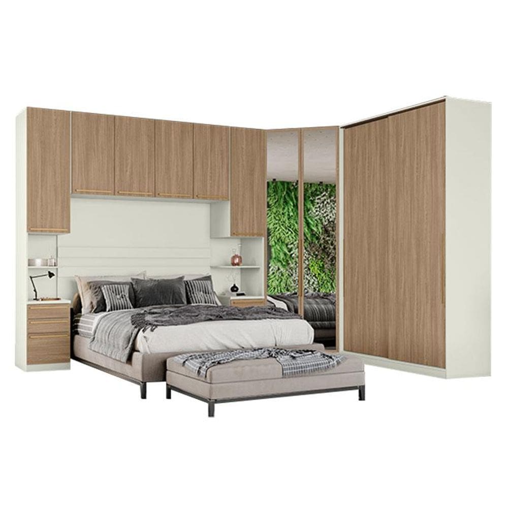 Quarto Modulado Casal Ambiente 5 Seletto 5 Peças Areia Jequitibá - Henn