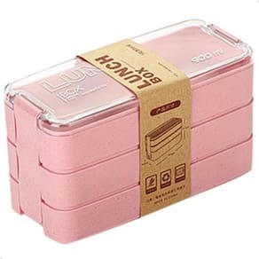 Marmita Fitness Lunch Box 900ml 3 Divisórias Pote Mantimento Bento 3 em 1 Lorben Rosa