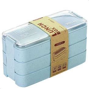 Marmita Fitness Lunch Box 900ml 3 Divisórias Pote Mantimento Bento 3 em 1 Lorben Azul