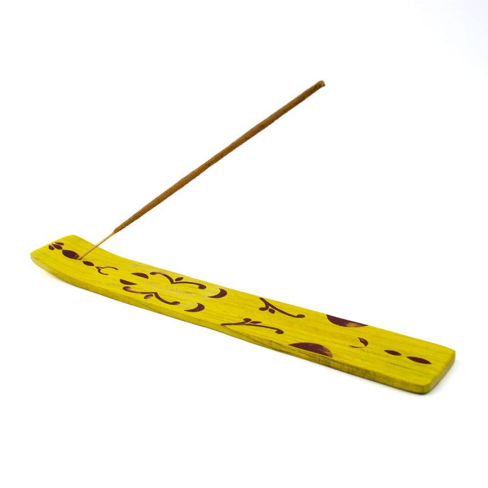 Incensario Régua Indiano Madeira Pintado Amarelo 26 cm