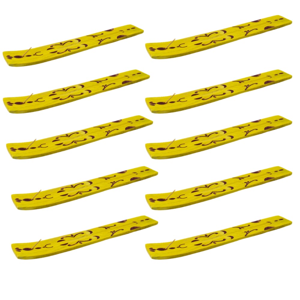Kit Com 10 Incensário Régua Indiano Madeira Pintado 26 cm