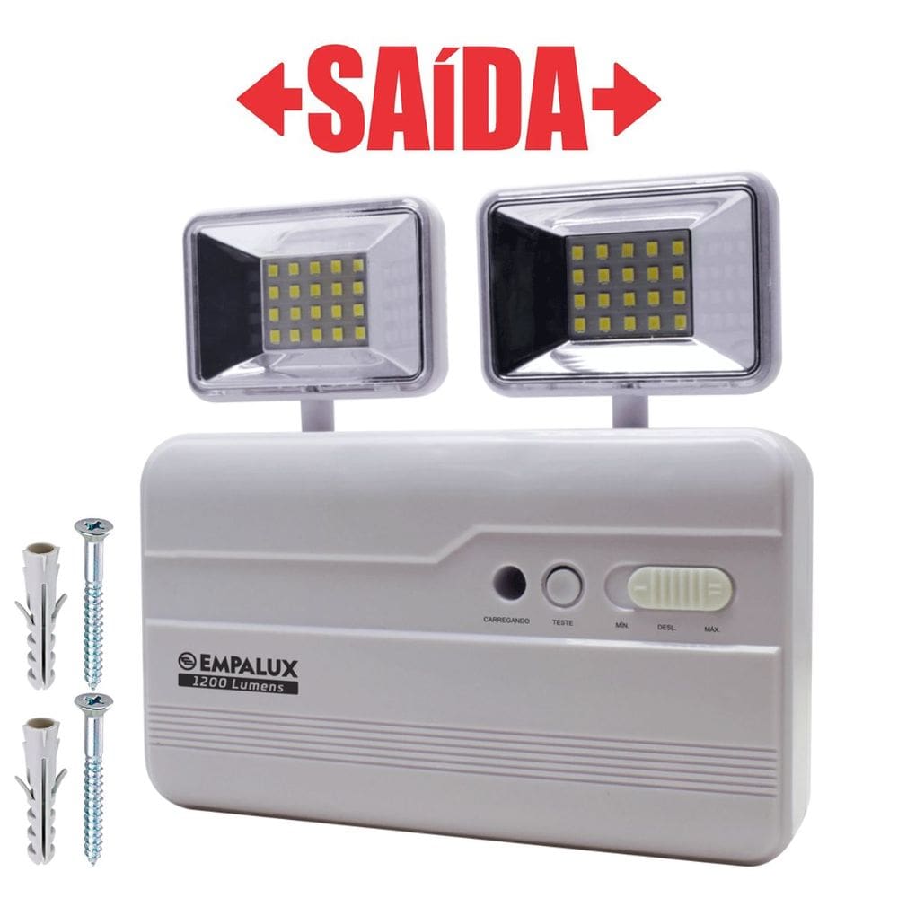 Luminária Luz de Emergência Iluminação Autônoma Empalux 2 Faróis 8w 1200 Lúmens Branco Frio Bivolt