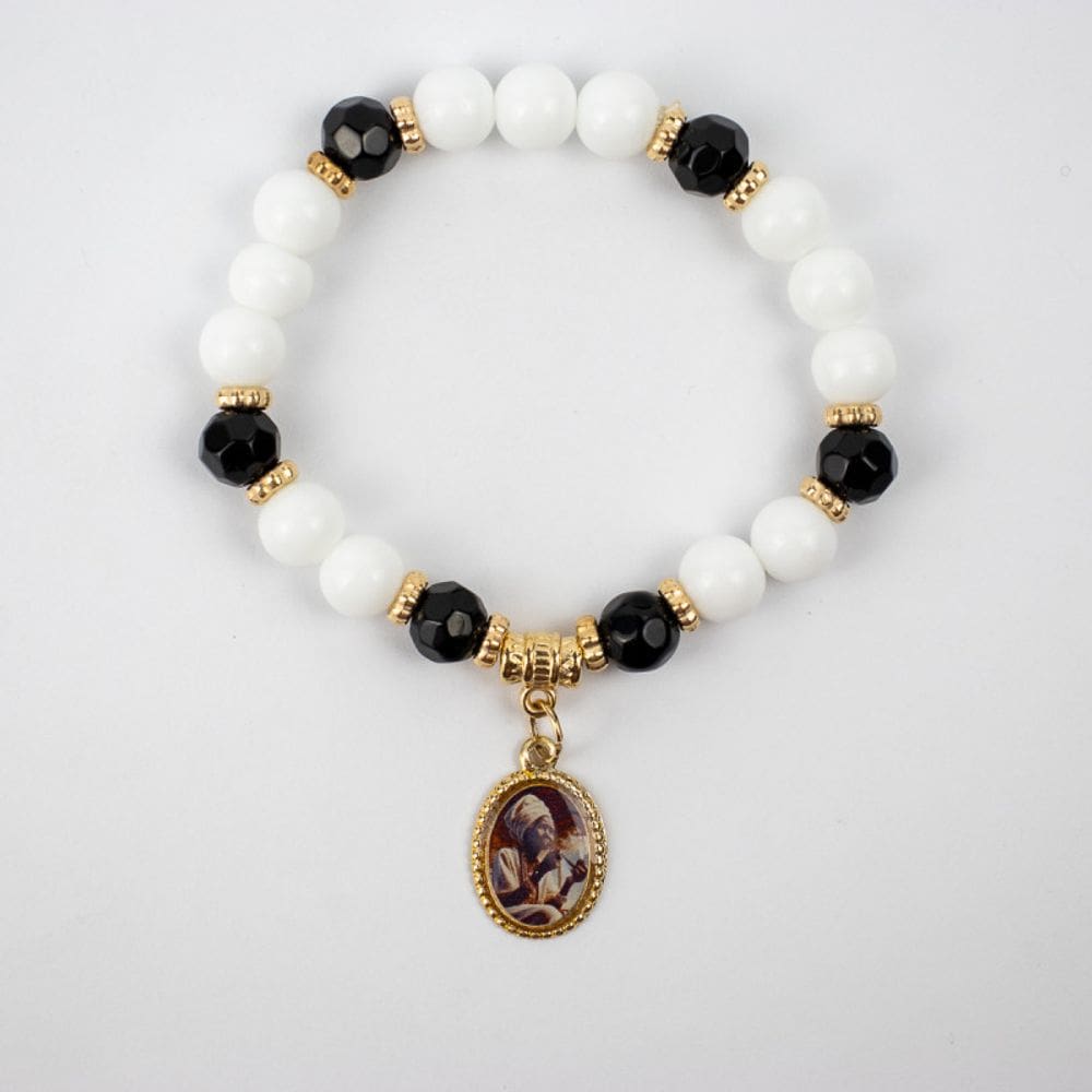 Pulseira Preta Velha Medalha Umbanda Luxo Cristal Silicone