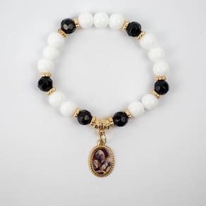 Pulseira Preta Velha Medalha Umbanda Luxo Cristal Silicone
