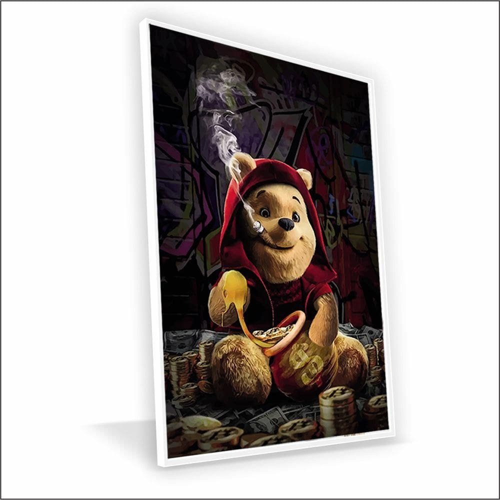 Quadro Ursinho Pooh Canvas Com Vidro Tamanho/moldura 20x30 Baixa Cor Branca