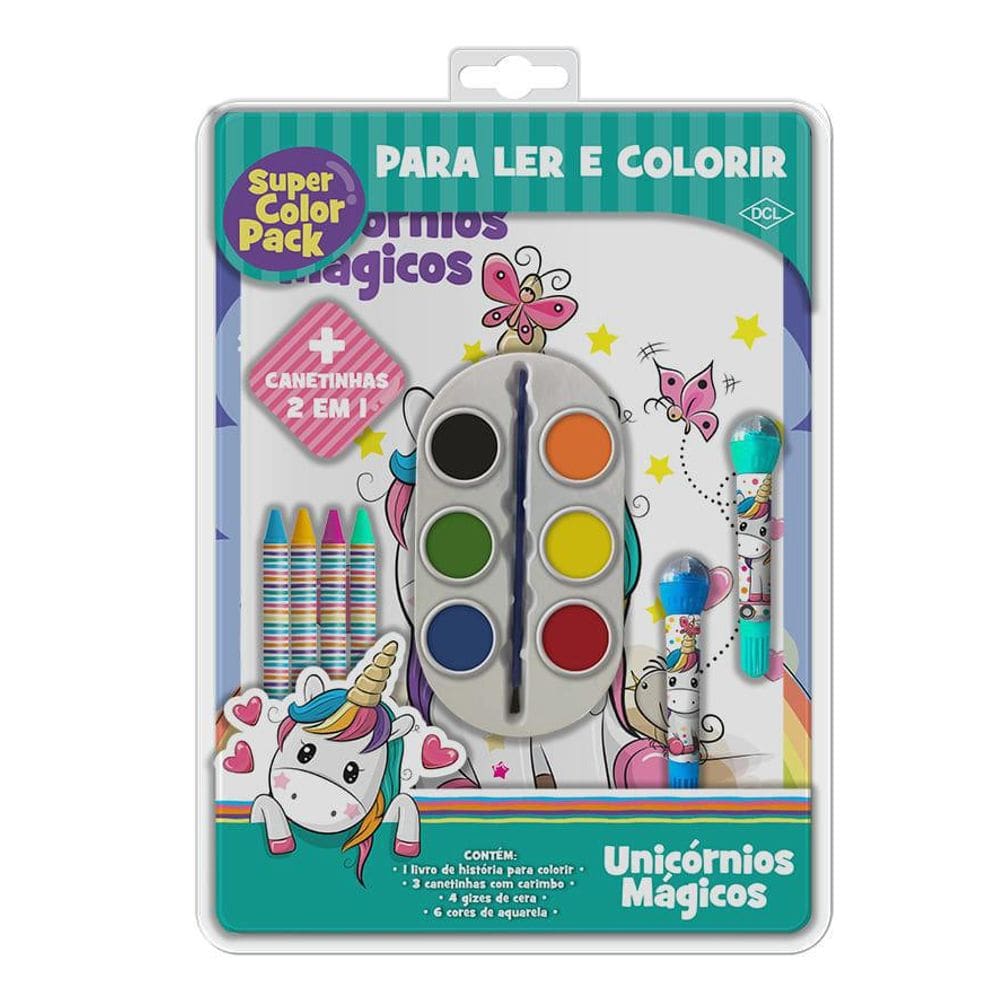 Livro Ler E Colorir Super Color Pack Unicórnios Mágicos Dcl