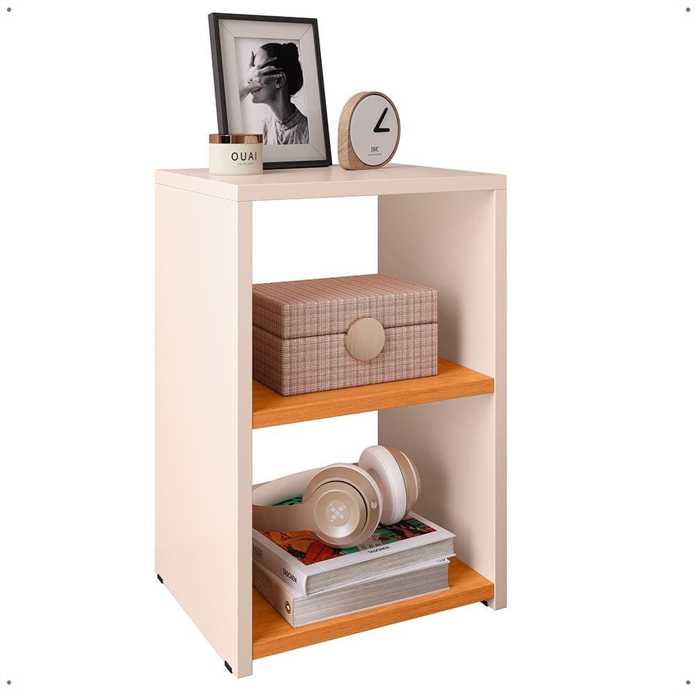 Mesa de Cabeceira Bella Retrô Mesinha Estreita Prateleira Lateral Cama Box Decoração Quarto - Off White/Cinamomo - RPM