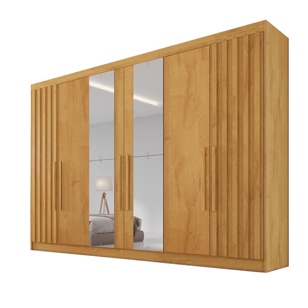 Guarda Roupa 6 Portas 2 Portas Ripadas Potente com Espelho MDF - Móveis Europa