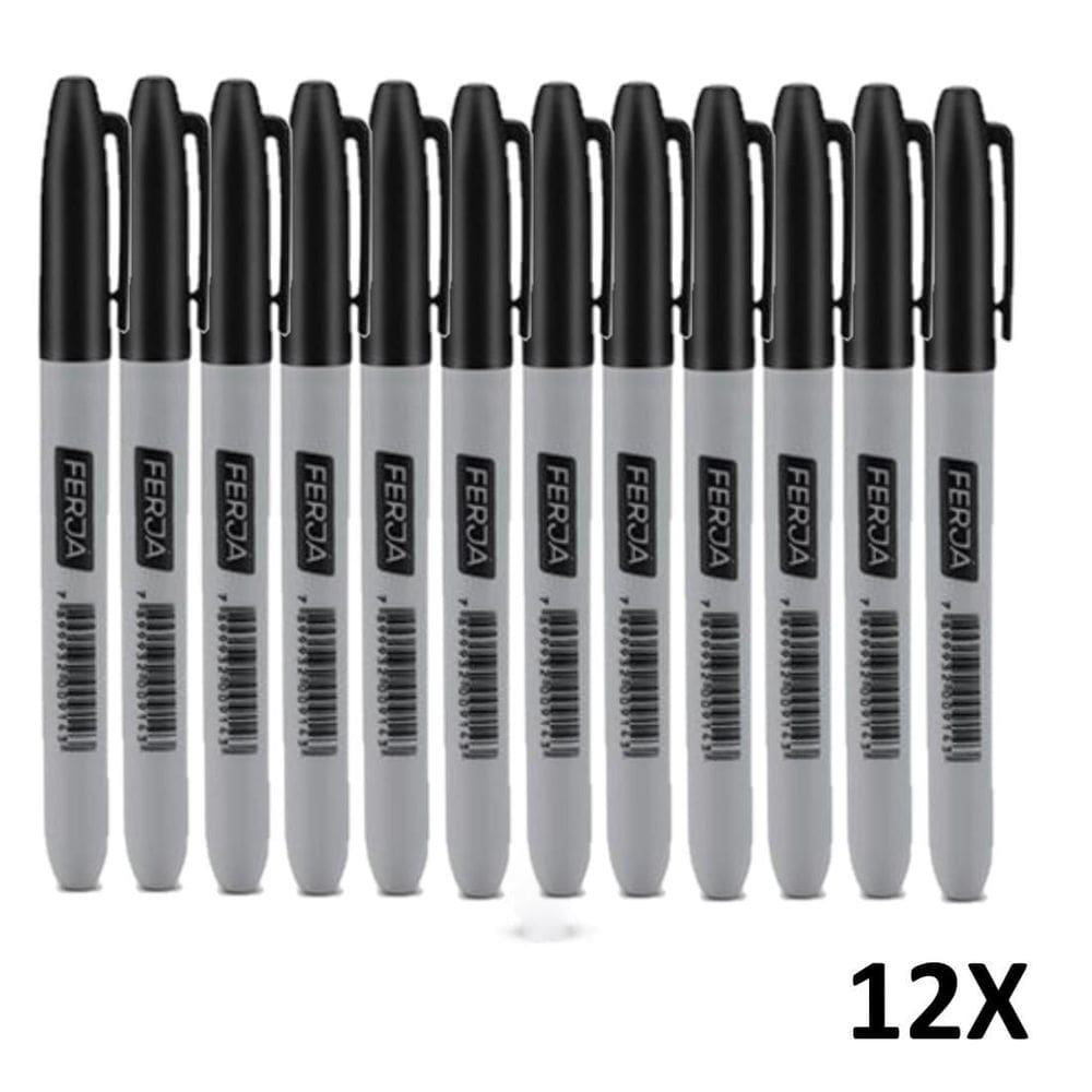 Kit 12 Caneta De Marcação Ponta Fina Cor Preta