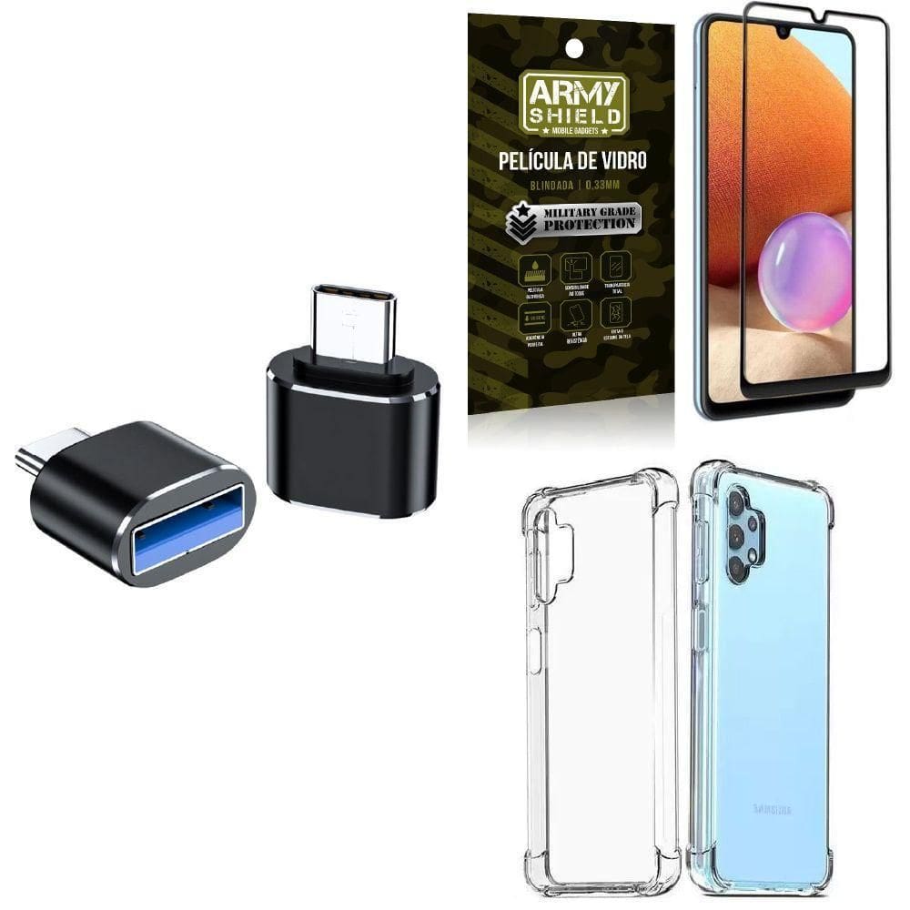 Capa Samsung A32 4G + Adaptador Otg Tipo C/Usb + Película 3D