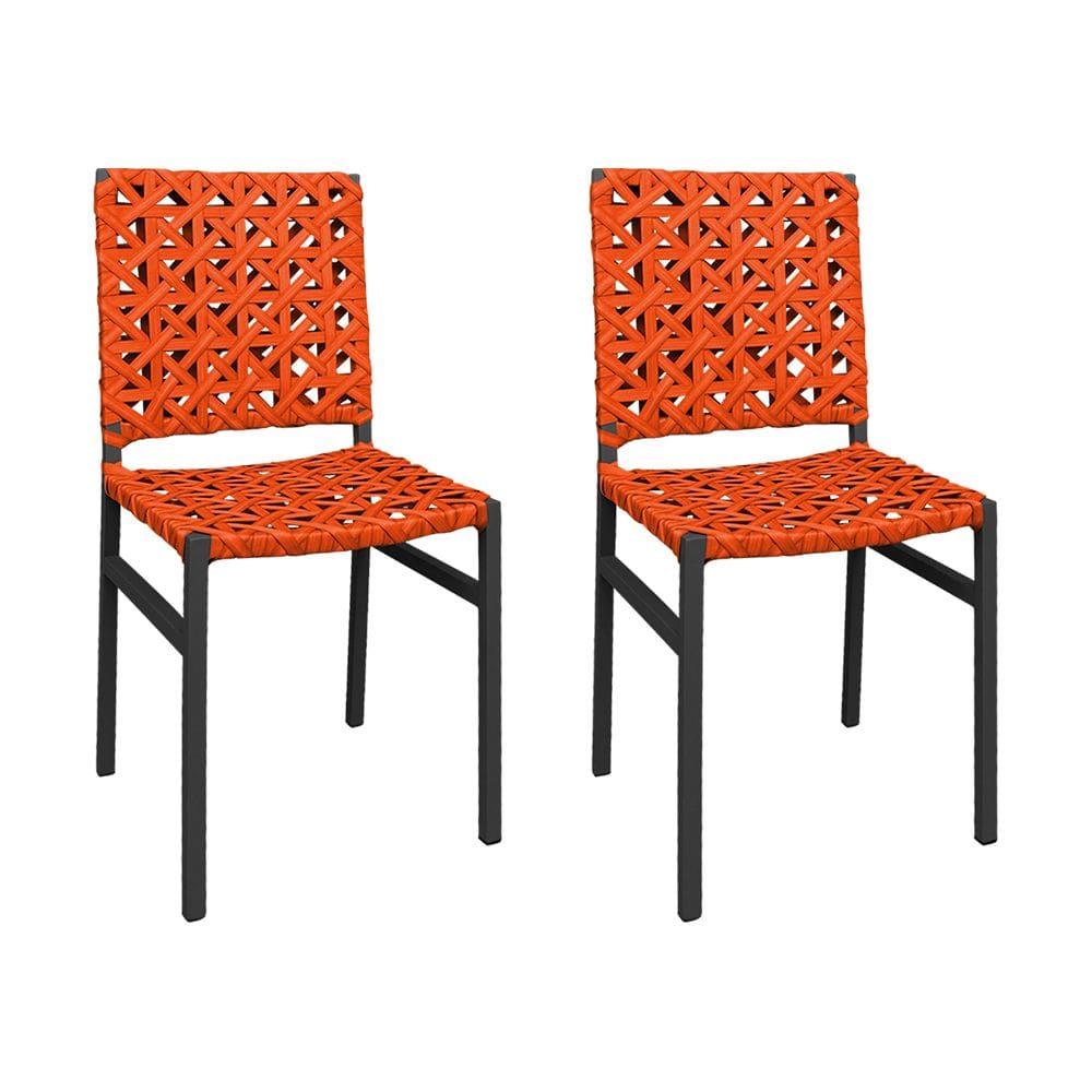 Kit 2 Cadeiras Deck Alumínio Junco Trançado Teia Laranja Unicolor