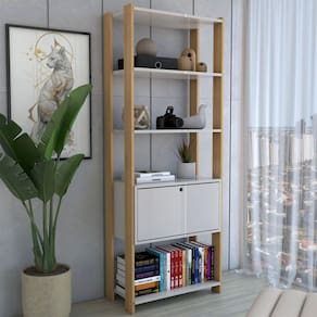 Estante para Livros Industrial 1 Porta 3 Prateleiras Off White/Carvalho - Panorama Móveis