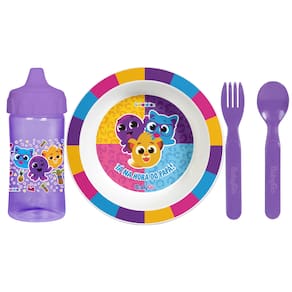 Kit Alimentação 4 Peças Infantil Bolofofos Roxo Prato Bowl Copo 400ml e Talheres - BabyGo