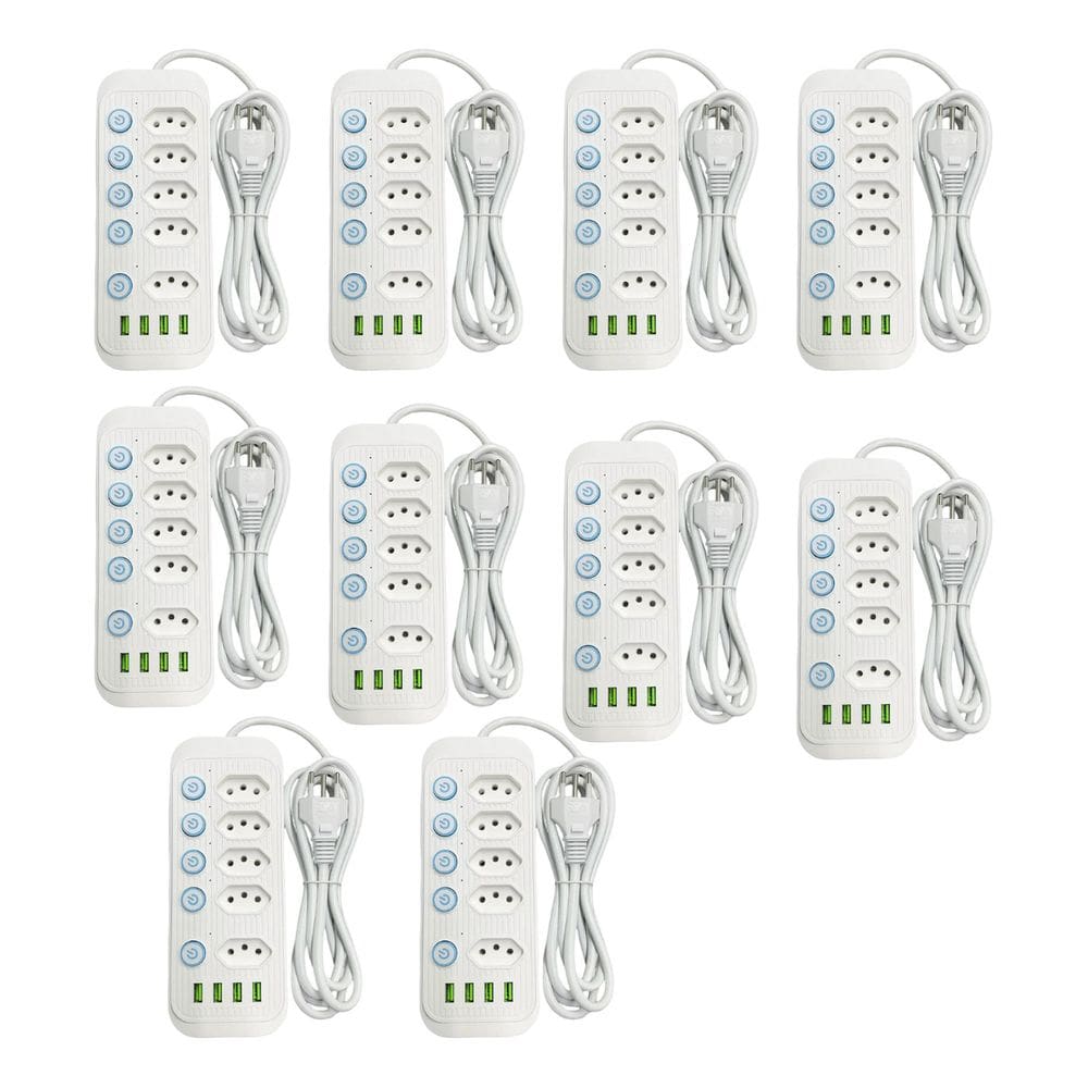 Kit 10 Filtro De Linha Regua De Extensão 5 Tomadas 10A 4 Entradas Usb