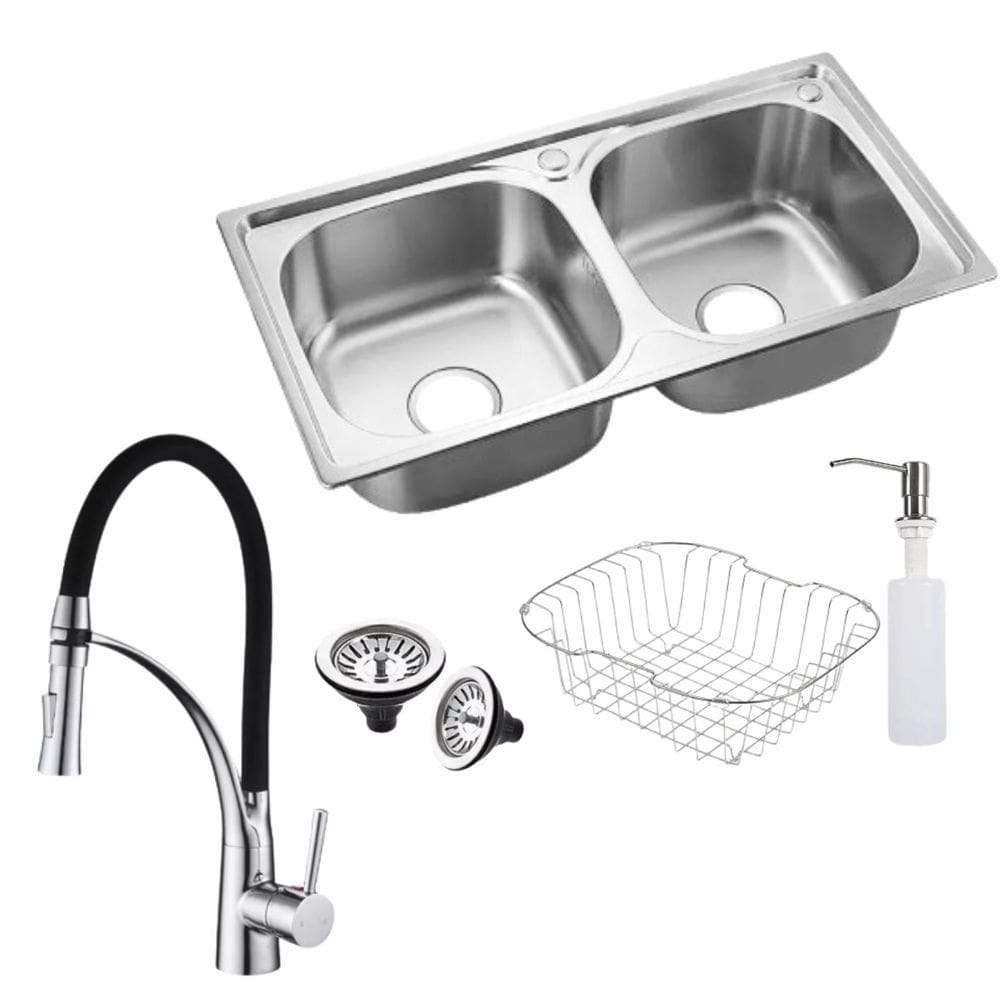 Kit Cuba Dupla Gourmet Aço Inox + Torneira Gourmet Silicone Flexível Preto