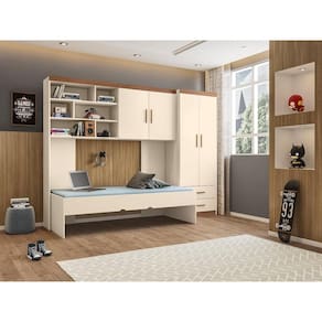Jogo de Quarto Chiara 3 Peças - Roupeiro 2 portas, Módulo Aéreo e Cama - Off White Amadeirado - Phoenix Baby Branco