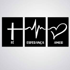 Kit 3 Quadros Decorativos Mdf Fé Esperança Amor 20X30Cm