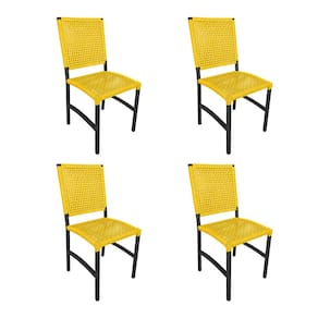 Kit 4 Cadeiras Deck Alumínio Junco Sintético Amarelo Unicolor