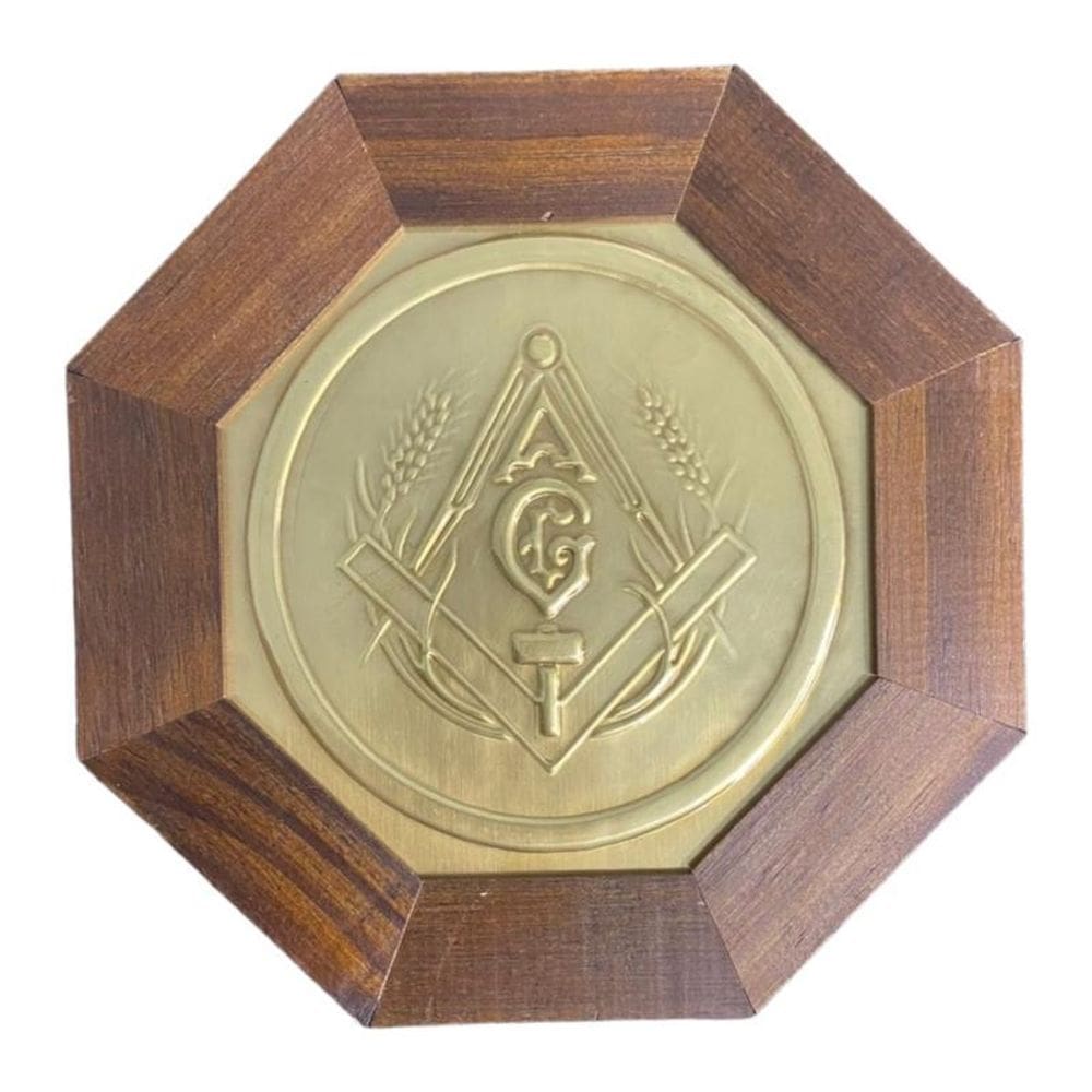 Quadro Maçonaria Madeira Imbuia Oitavado E Metal 18 Cm