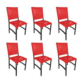 Kit 6 Cadeiras Deck Alumínio Junco Sintético Vermelho Unicolor