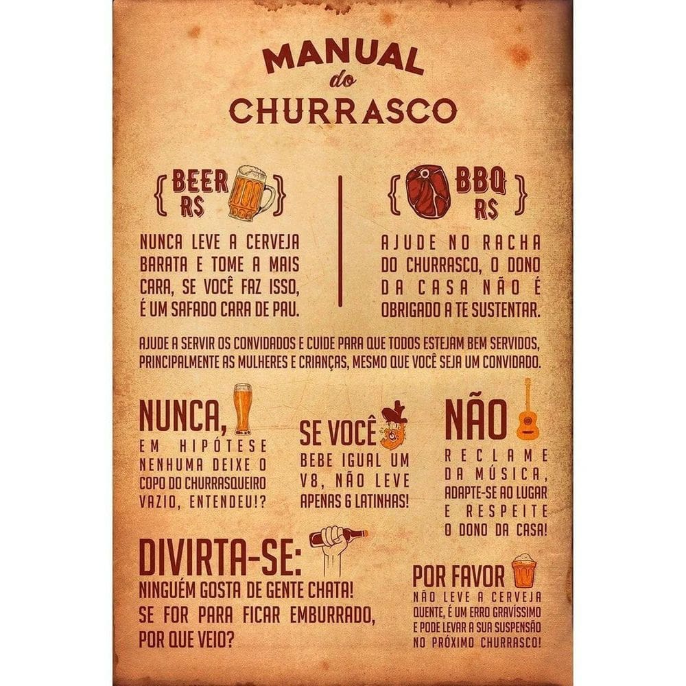 Placa Decorativa Quadro Manual Do Churrasco Lindo V594