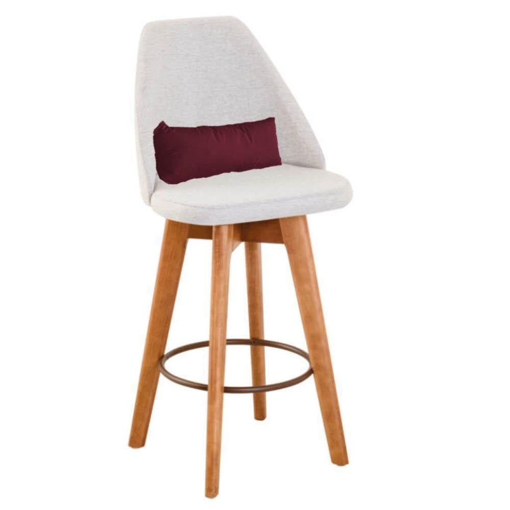 Banqueta Alta Maya Giratória Com Encosto Gourmet Linho Bege e Almofada Suede Bordô - Aurora Line