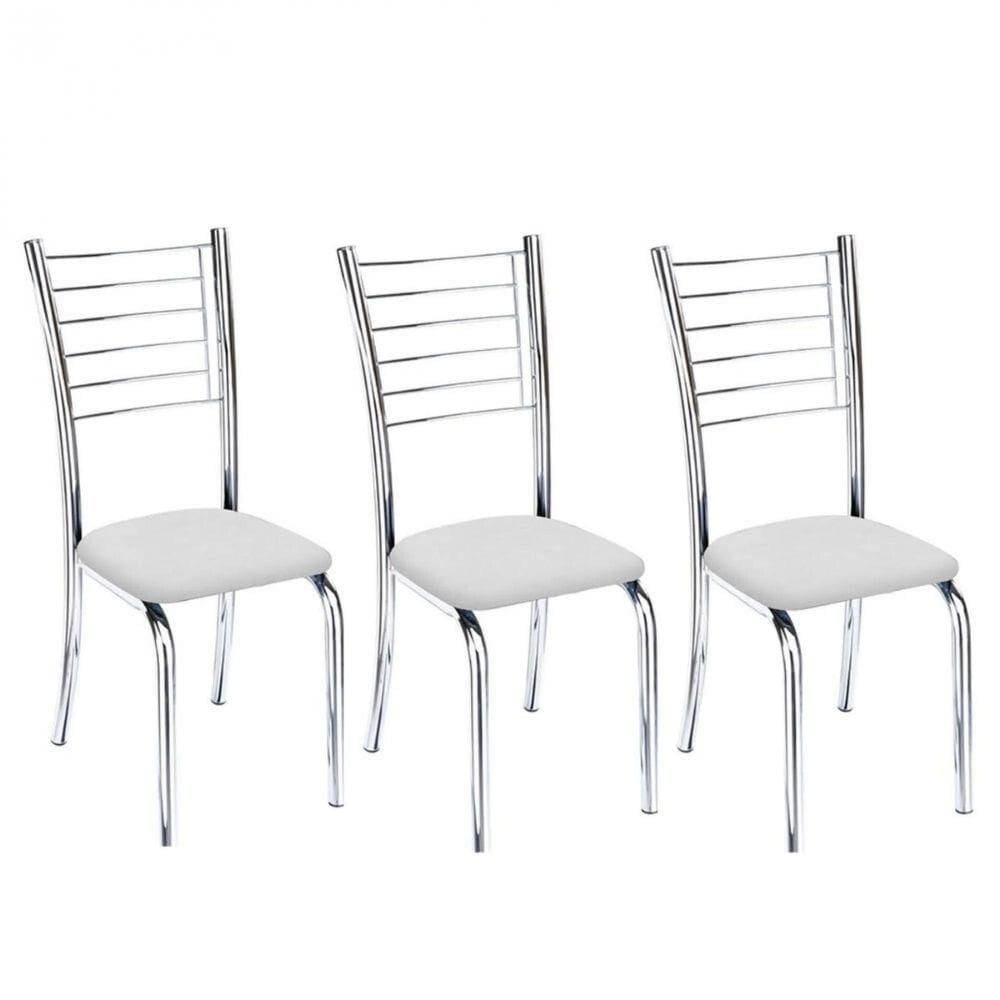 Kit 3 Cadeiras De Jantar Lara Cromada Para Cozinha Assento Sintético Branco - Aurora Line