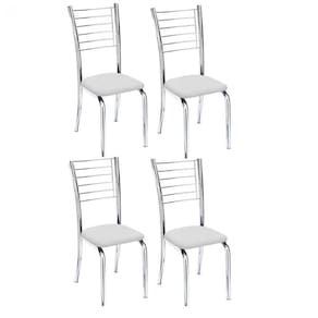 Kit 4 Cadeiras De Jantar Lara Cromada Para Cozinha Assento Corino Branco - Aurora Line