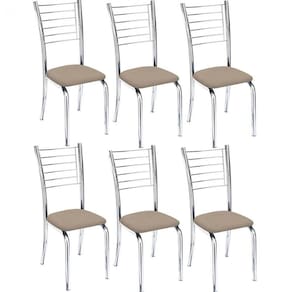 Kit 6 Cadeiras De Jantar Lara Cromada Para Cozinha Em Aço Super Resistente Suede Bege - Aurora Line