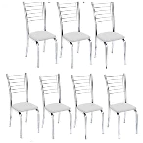 Kit 7 Cadeiras De Jantar Lara Cromada Para Cozinha Assento Sintético Branco - Aurora Line