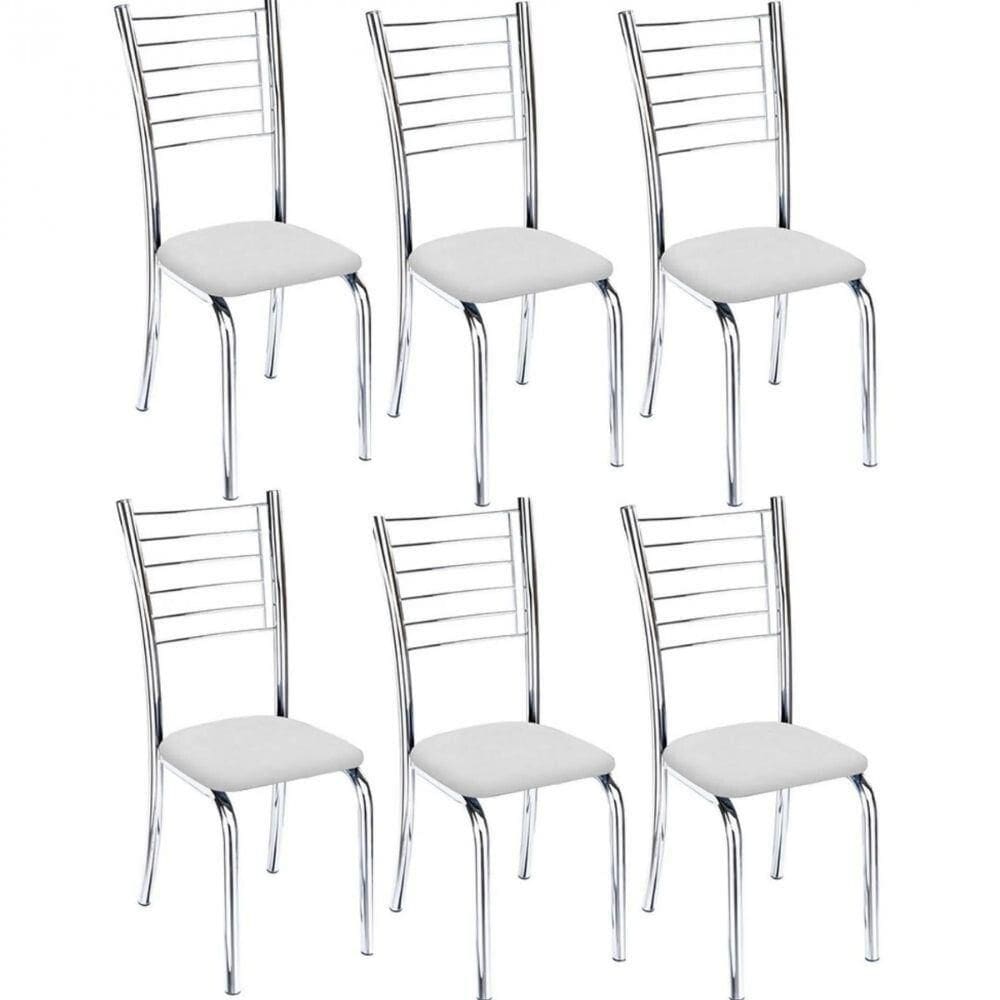 Kit 6 Cadeiras De Jantar Lara Cromada Para Cozinha Assento Sintético Branco - Aurora Line