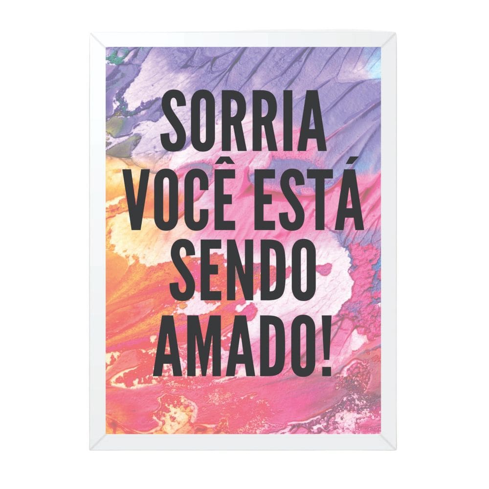 Quadro Decorativo Sorria - Moldura Branca E Vidro  A4