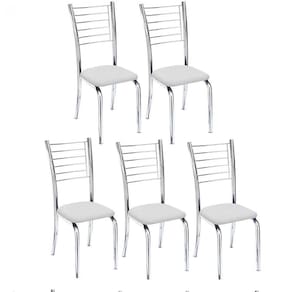 Kit 5 Cadeiras De Jantar Lara Cromada Para Cozinha Assento Sintético Branco - Aurora Line
