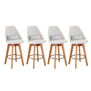 Kit 04 Banquetas Alta Maya Giratória Com Encosto Gourmet Linho Bege e Almofada Corino Branco - Aurora Line