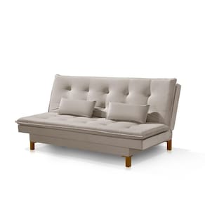 Sofá Cama Bangkok Pés De Madeira C Almofadas Espuma D-23 Cor bege